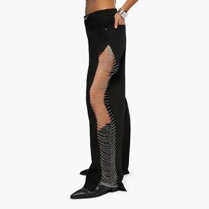 WeWoreWhat Black Wide Leg Pants with Silver Detailing